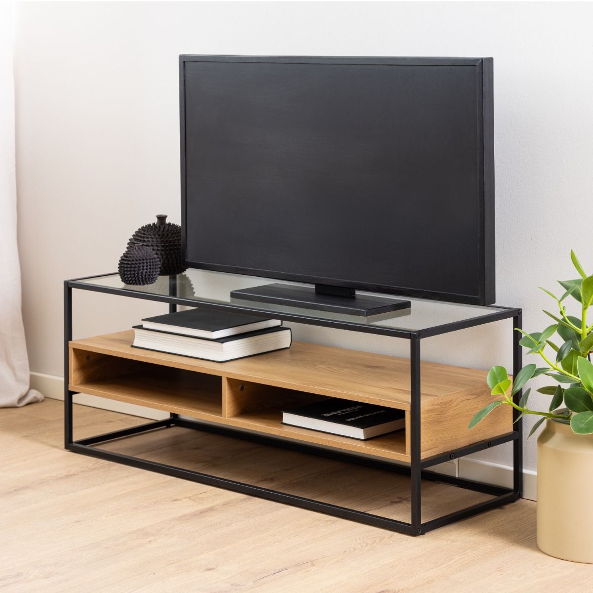 Randolf TV Unitin Black And Oak - Price Crash Furniture