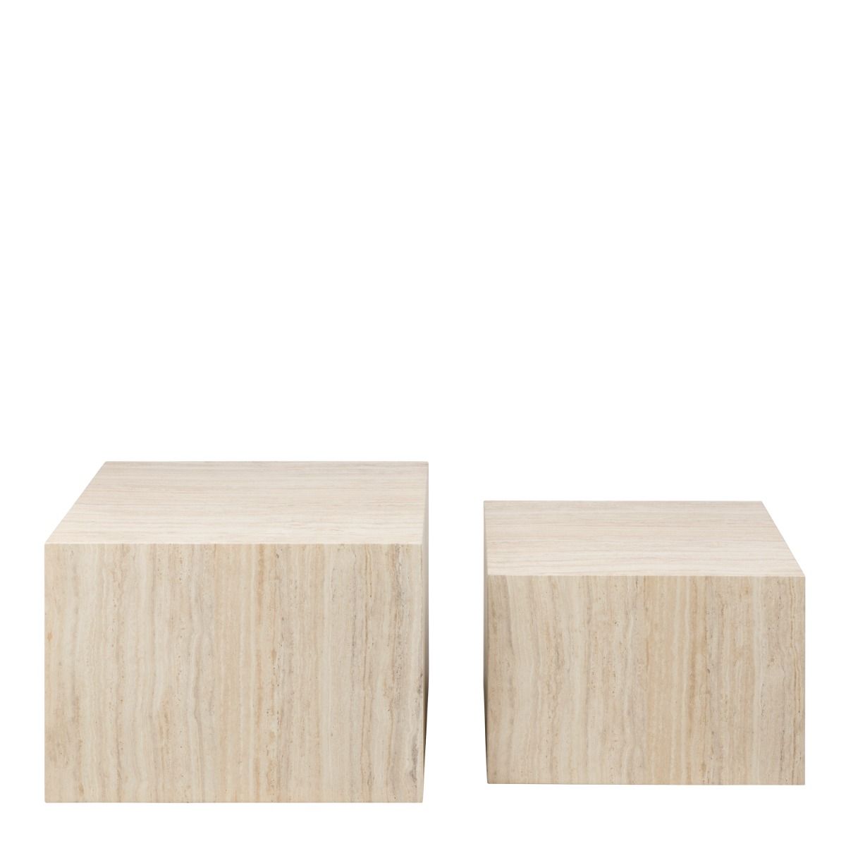 Dice Square Coffee Table Set In Light Travertine Effect - Price Crash Furniture