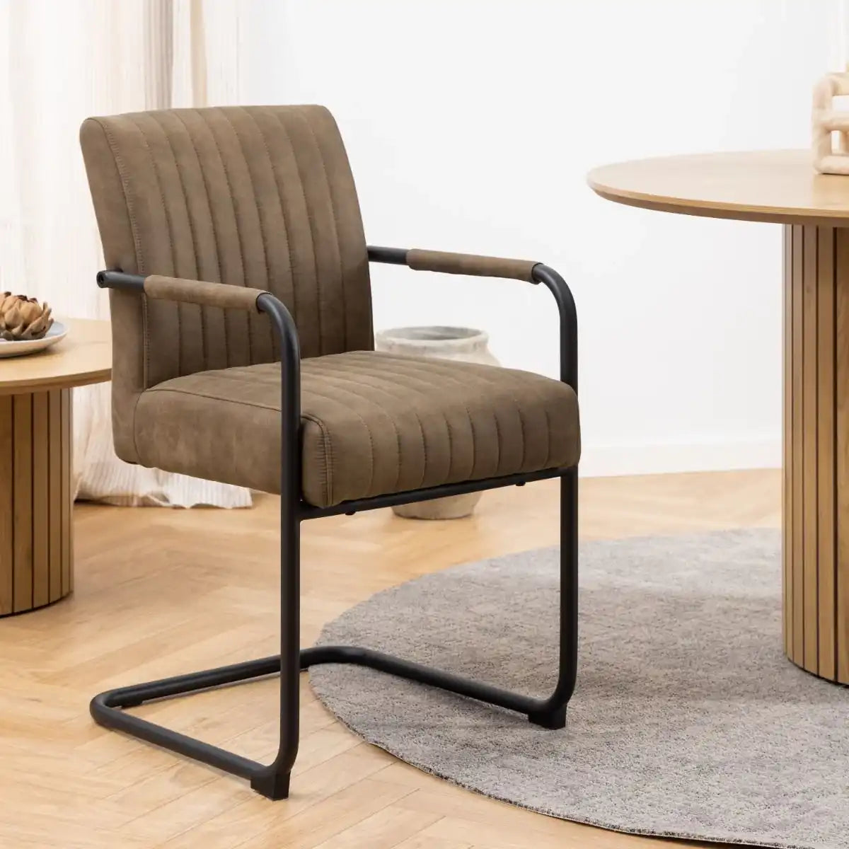 Adele Dining Chair In Light Brown Fabric Set Of 2 - Price Crash Furniture