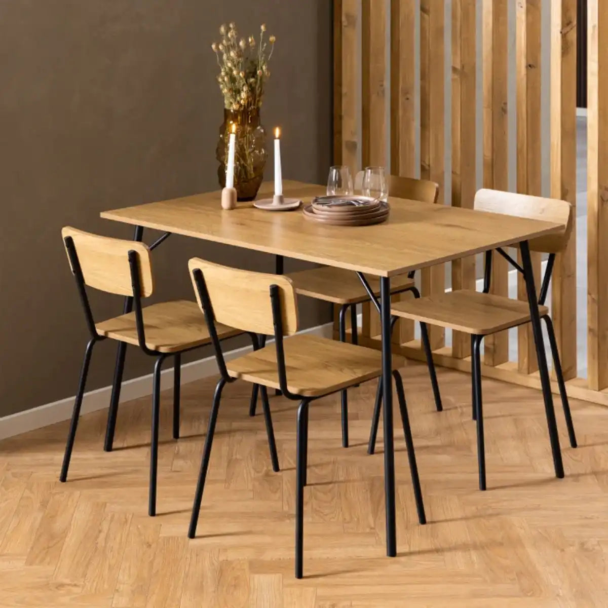 Peru 4 Seat Dining Table In Black And Oak - Price Crash Furniture