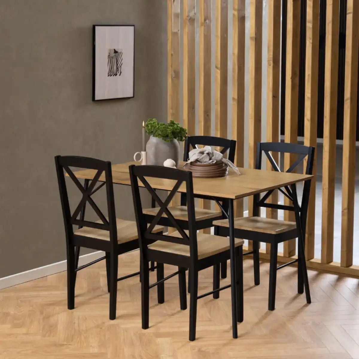 Peru 4 Seat Dining Table In Black And Oak - Price Crash Furniture