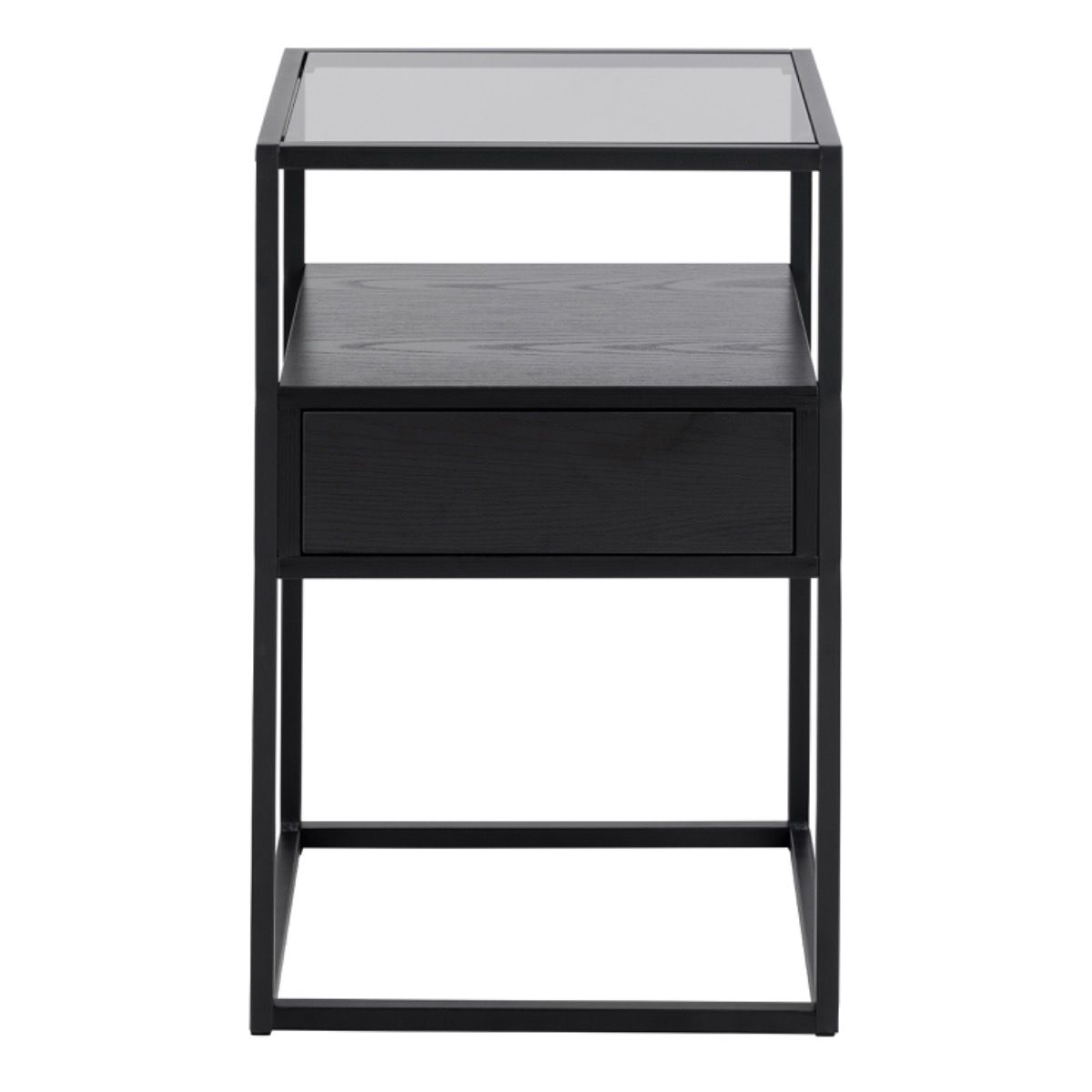 Randolf Bedside Table In Black With Smoked Glass - Price Crash Furniture