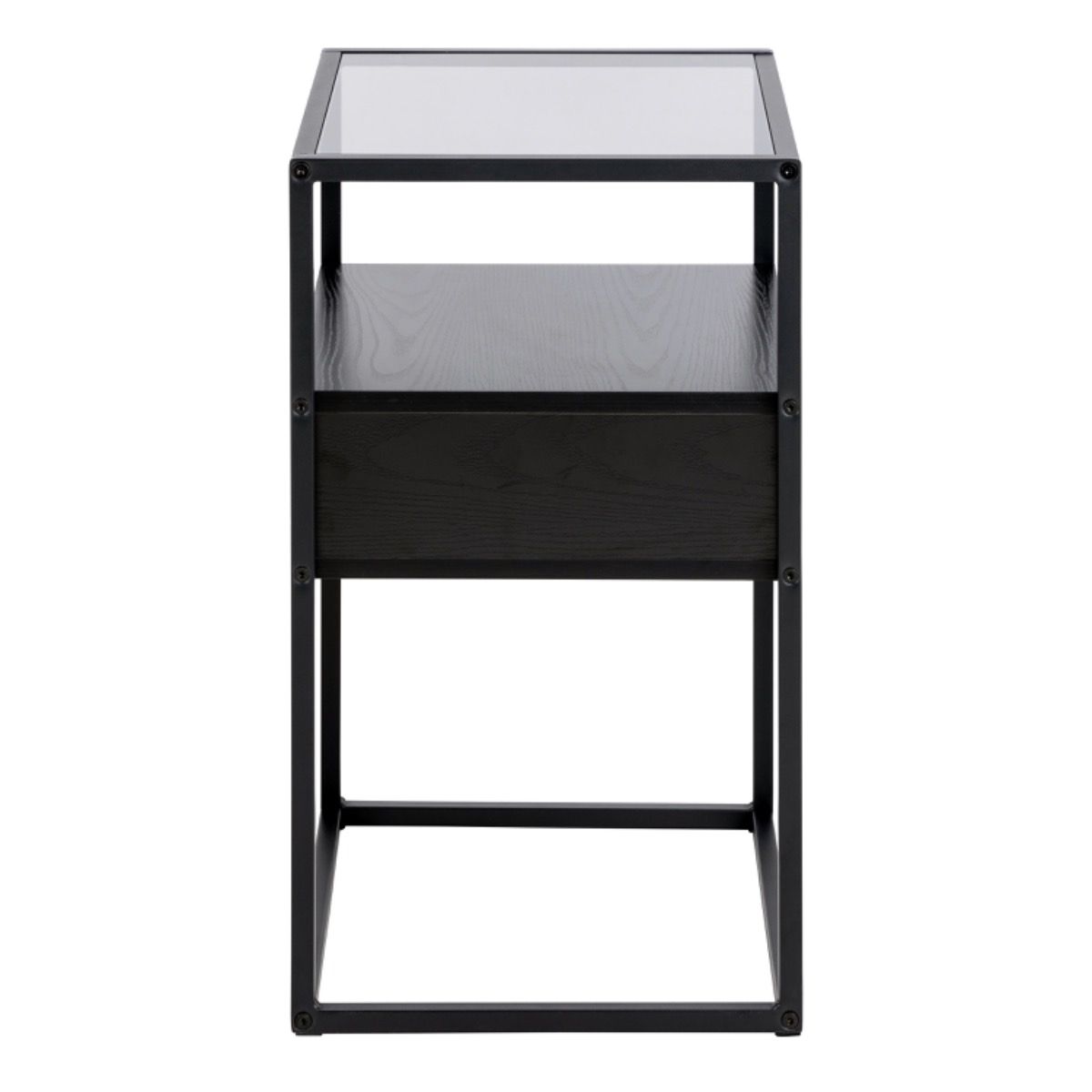 Randolf Bedside Table In Black With Smoked Glass - Price Crash Furniture