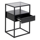 Randolf Bedside Table In Black With Smoked Glass - Price Crash Furniture