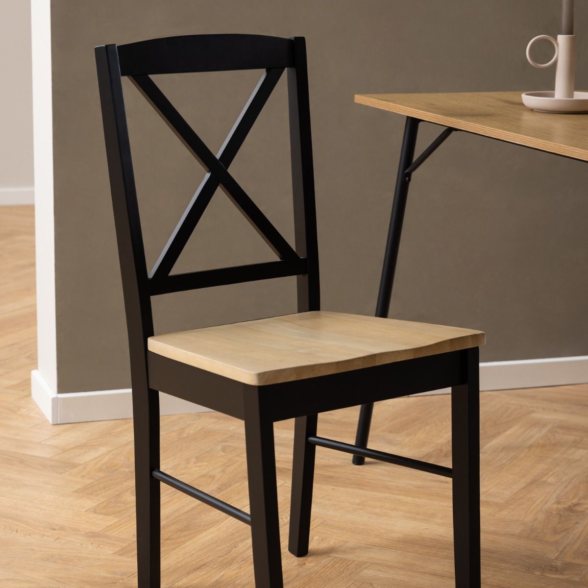 Elvira Dining Chair In Black And Oak Set Of 2 - Price Crash Furniture