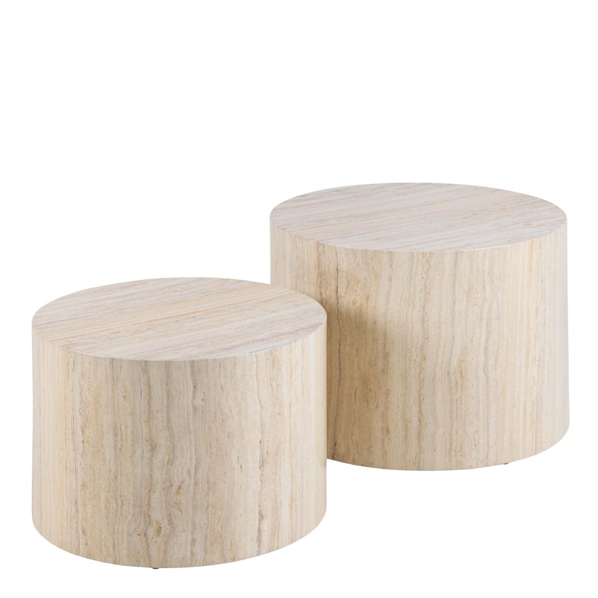 Dice Round Coffee Table Set In Light Travertine Effect - Price Crash Furniture