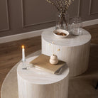 Dice Round Coffee Table Set In Light Travertine Effect - Price Crash Furniture