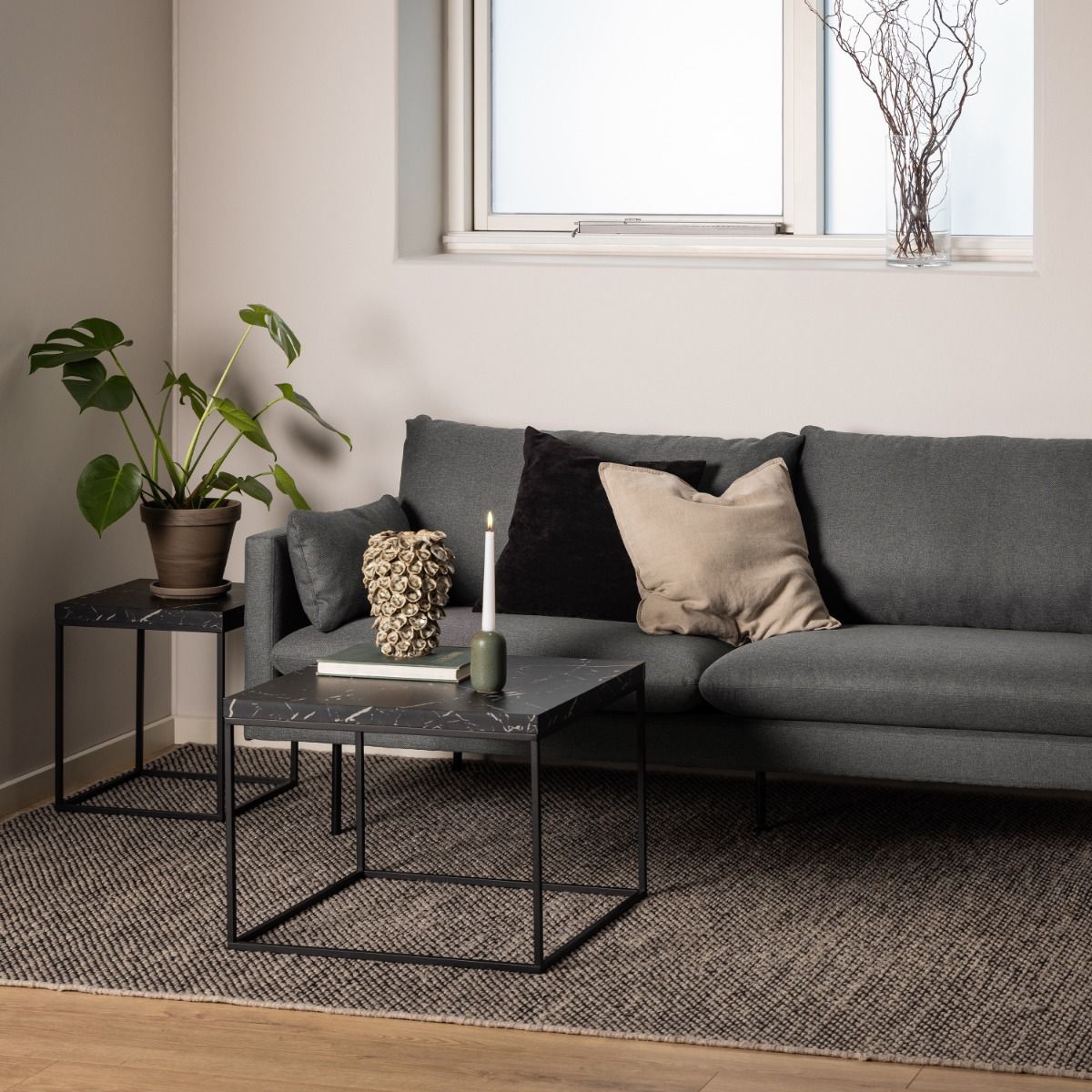 Barossa Square Coffee Table With Black Marble Effect & Black Steel - Price Crash Furniture