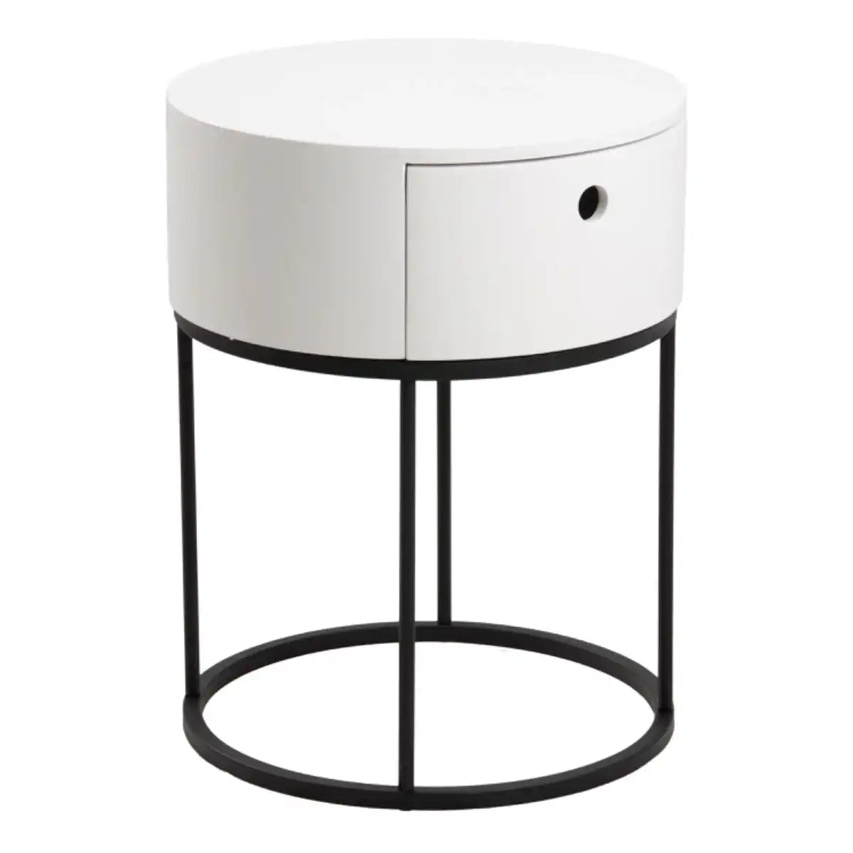 Polo Retro Round Bedside Table In White & Black - Price Crash Furniture