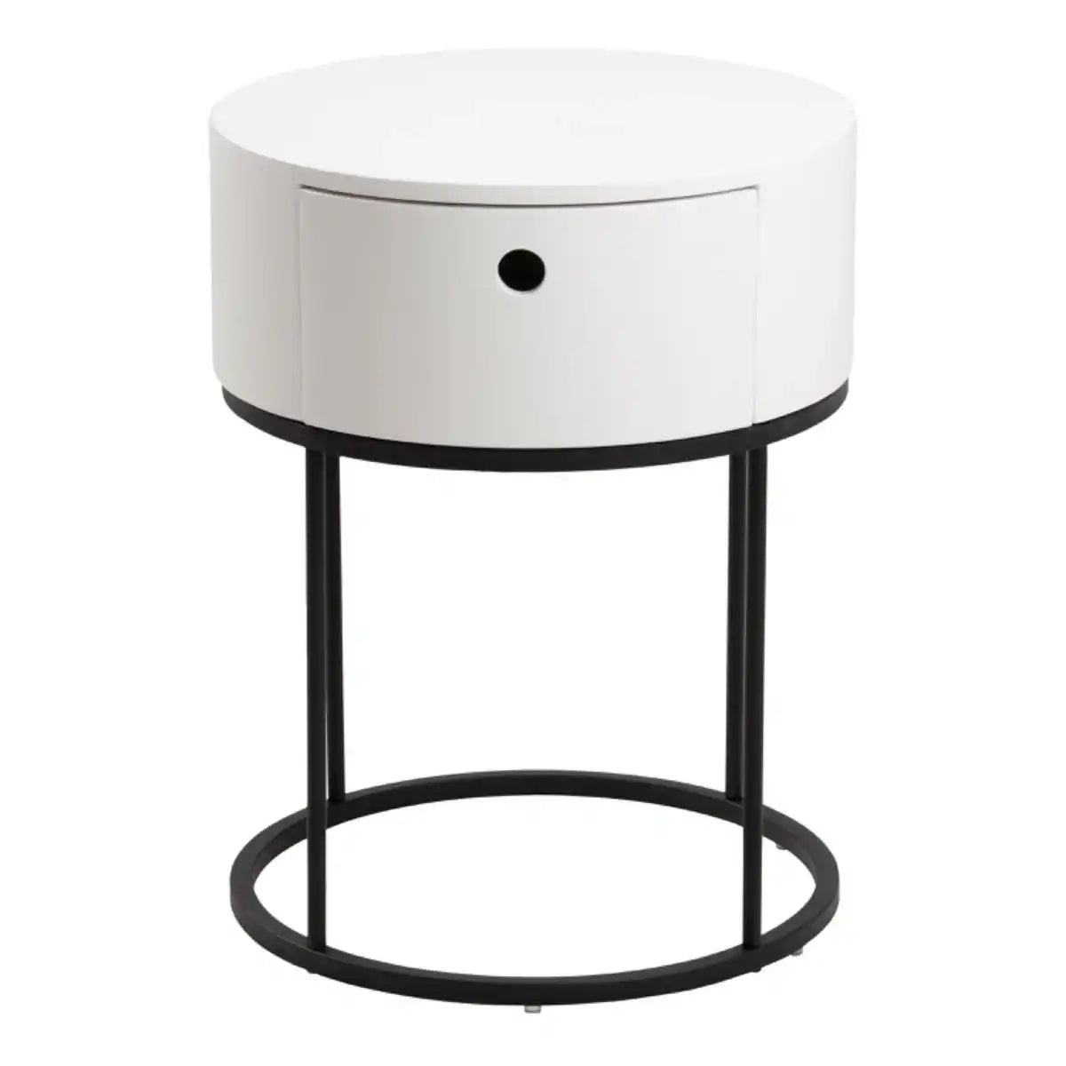 Polo Retro Round Bedside Table In White & Black - Price Crash Furniture