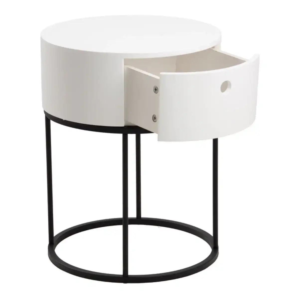 Polo Retro Round Bedside Table In White & Black - Price Crash Furniture