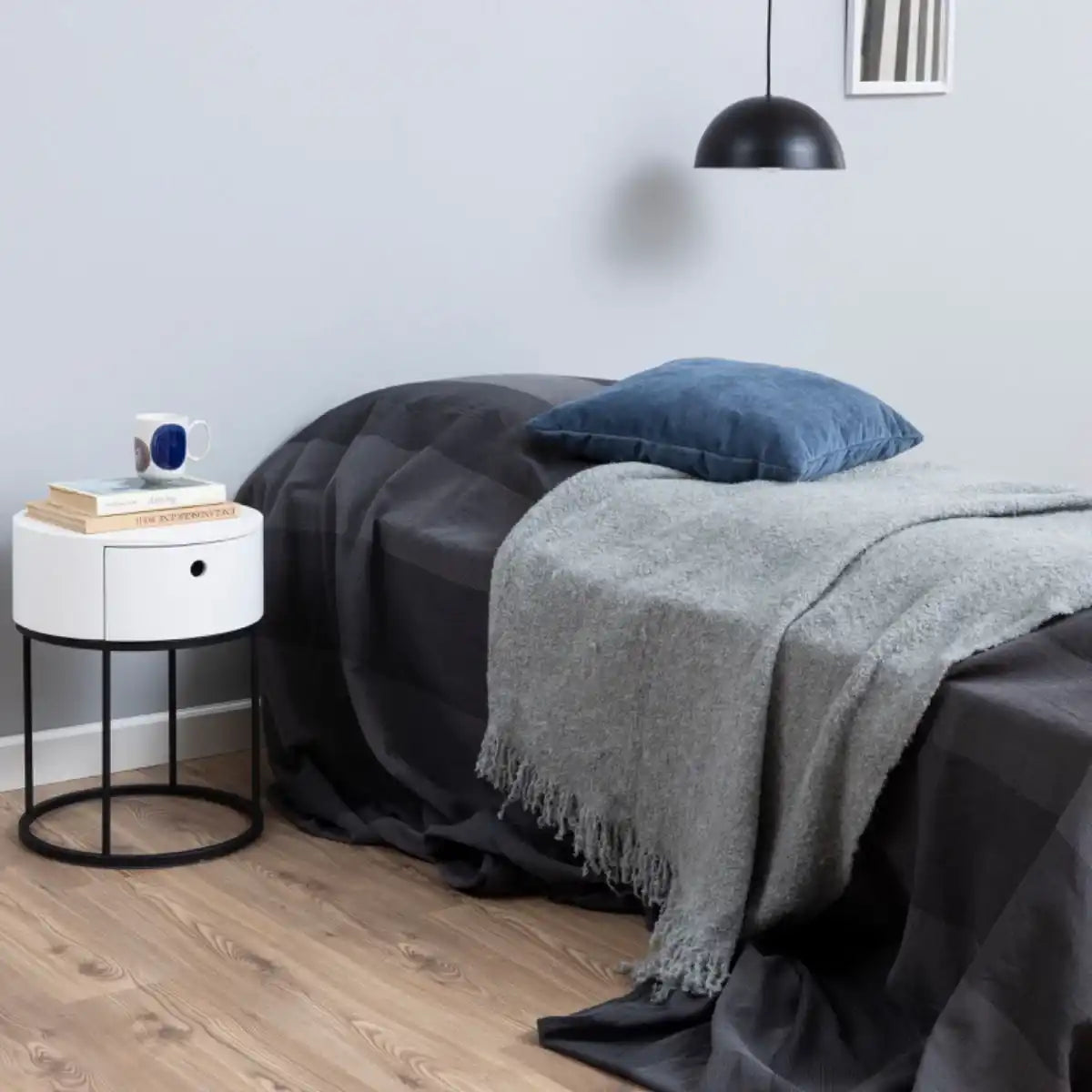 Polo Retro Round Bedside Table In White & Black - Price Crash Furniture