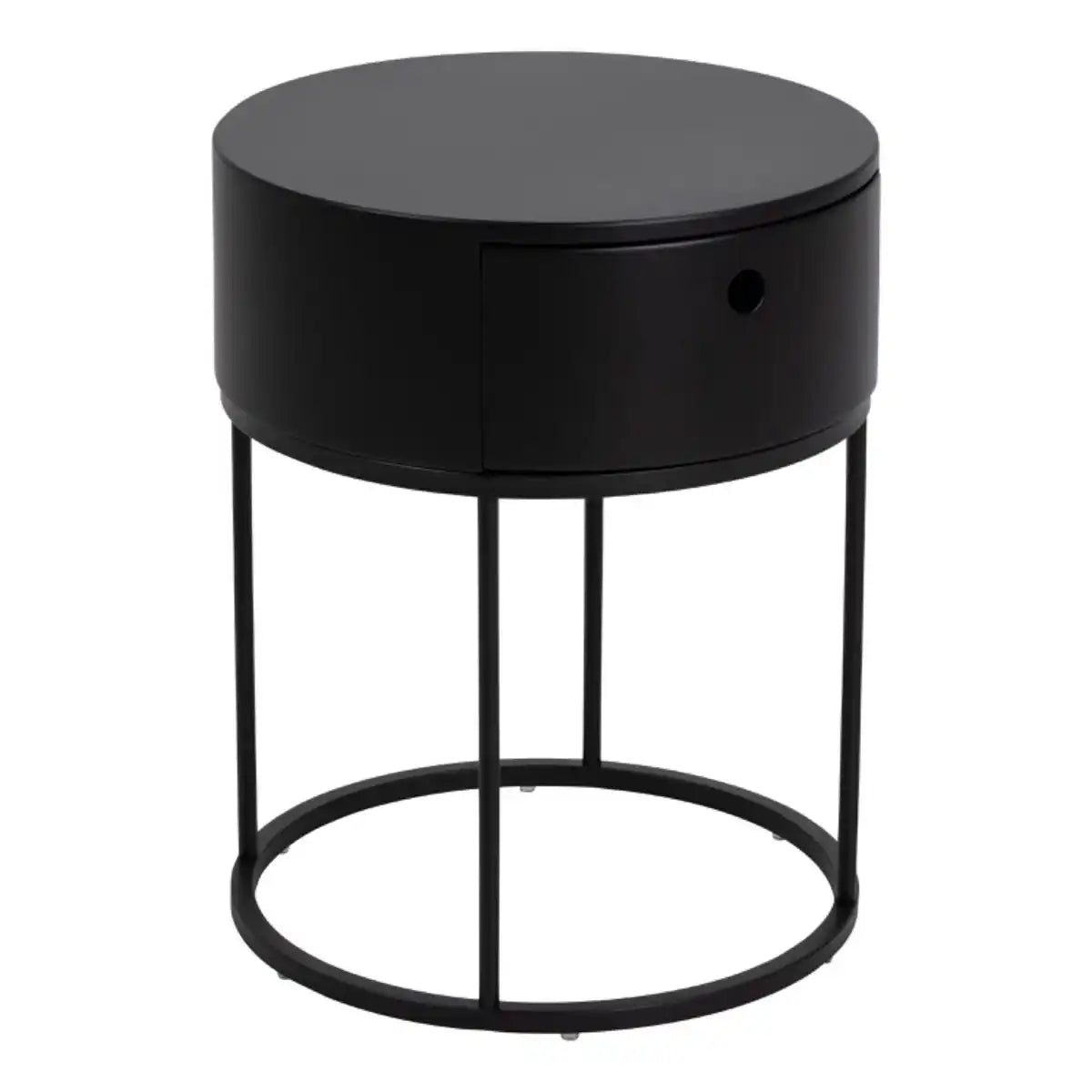 Polo Retro Round Bedside Table Cabinet In Black - Price Crash Furniture