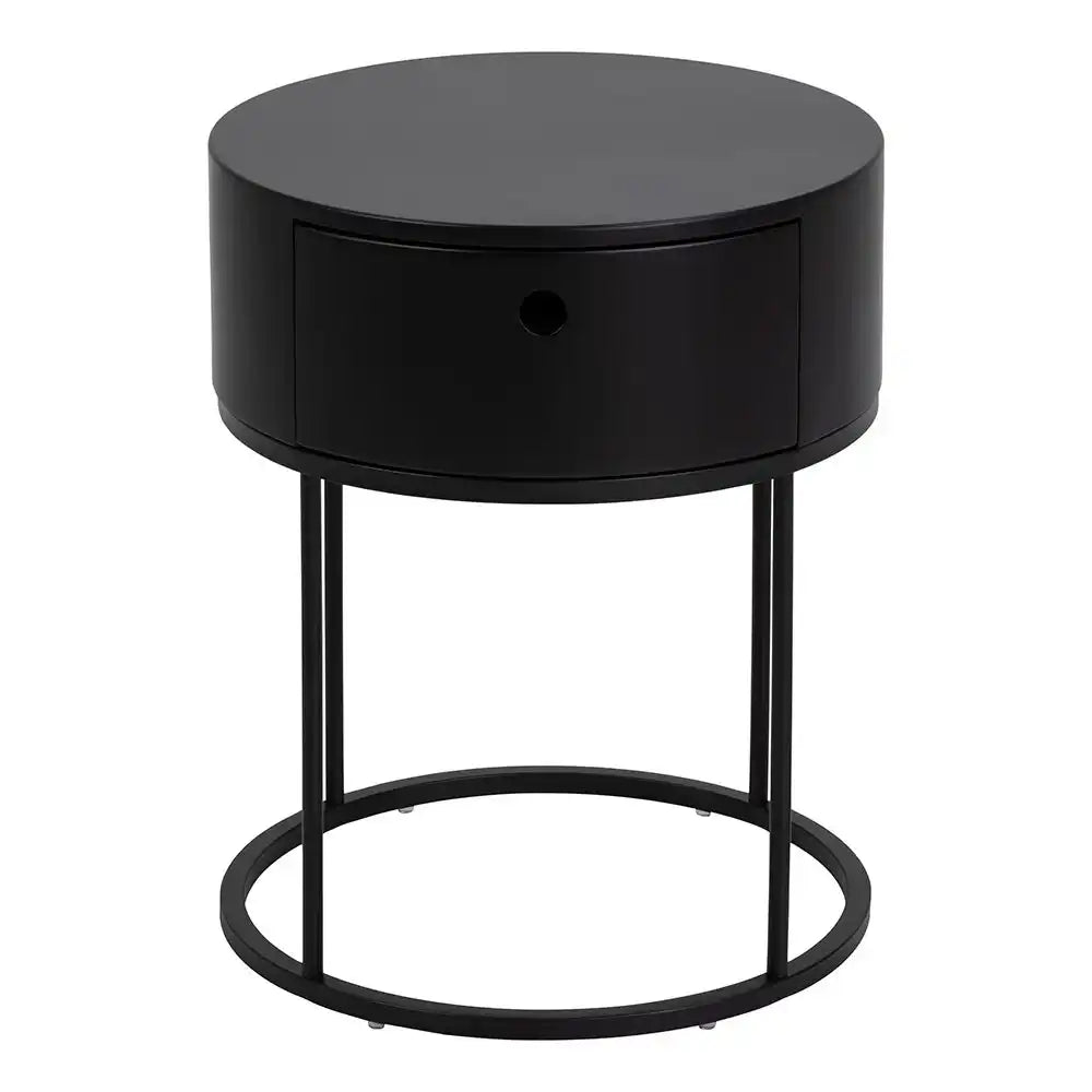 Polo Retro Round Bedside Table Cabinet In Black - Price Crash Furniture