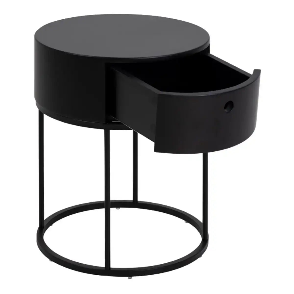 Polo Retro Round Bedside Table Cabinet In Black - Price Crash Furniture