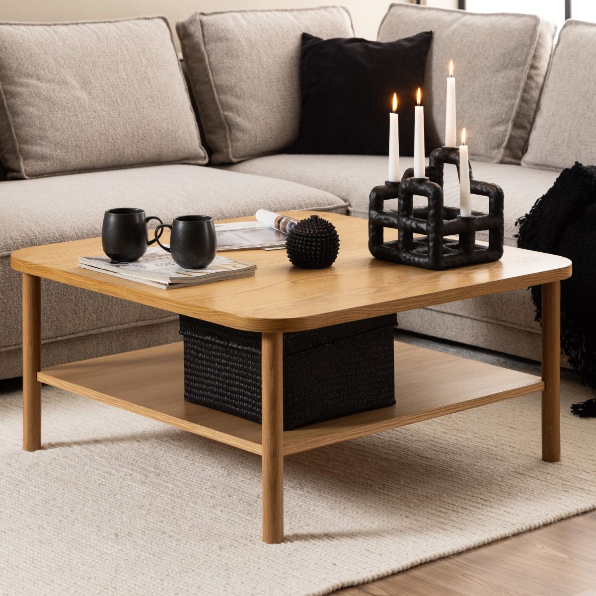 Banbury Retro Vintage Style Square Coffee Table In Oak - Price Crash Furniture