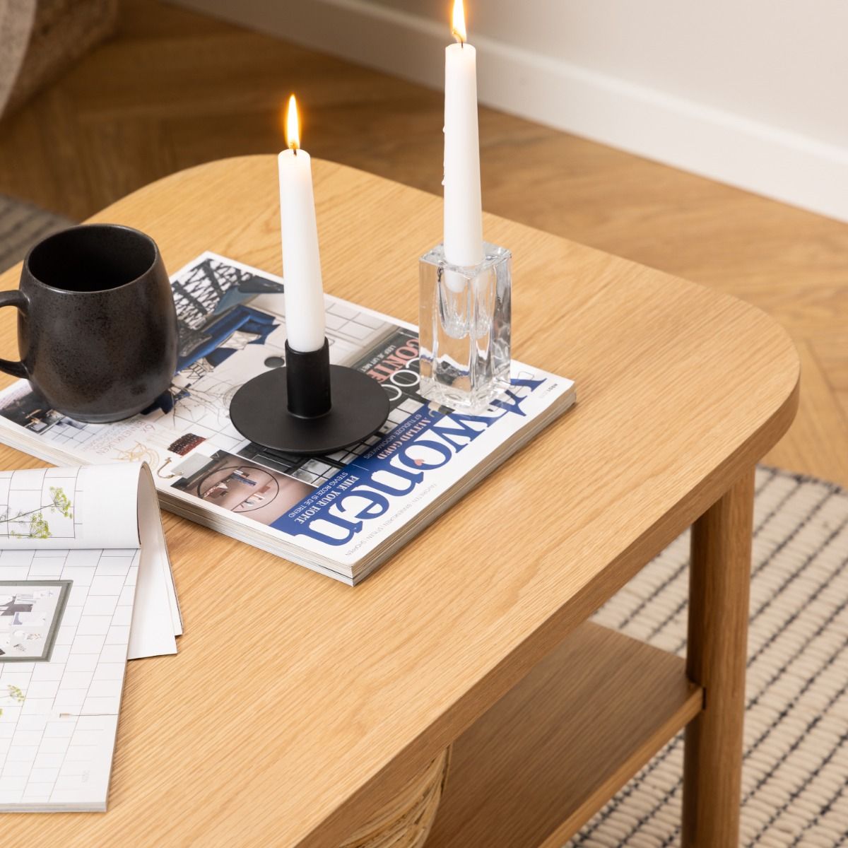 Banbury Retro Style Coffee Table With Shelf In Oak - Price Crash Furniture