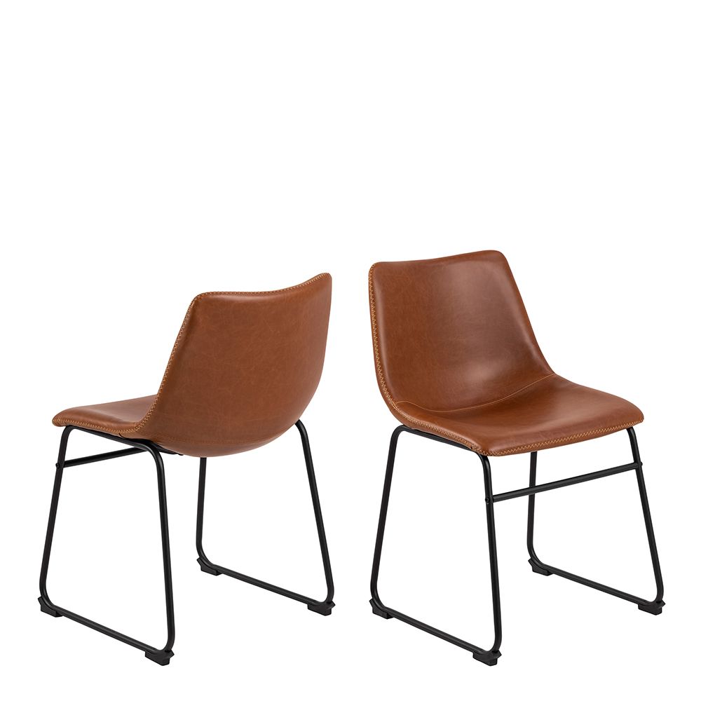 I_Oregon Dining Chair In Brown With Cream Stitching Set Of 2 - Price Crash Furniture