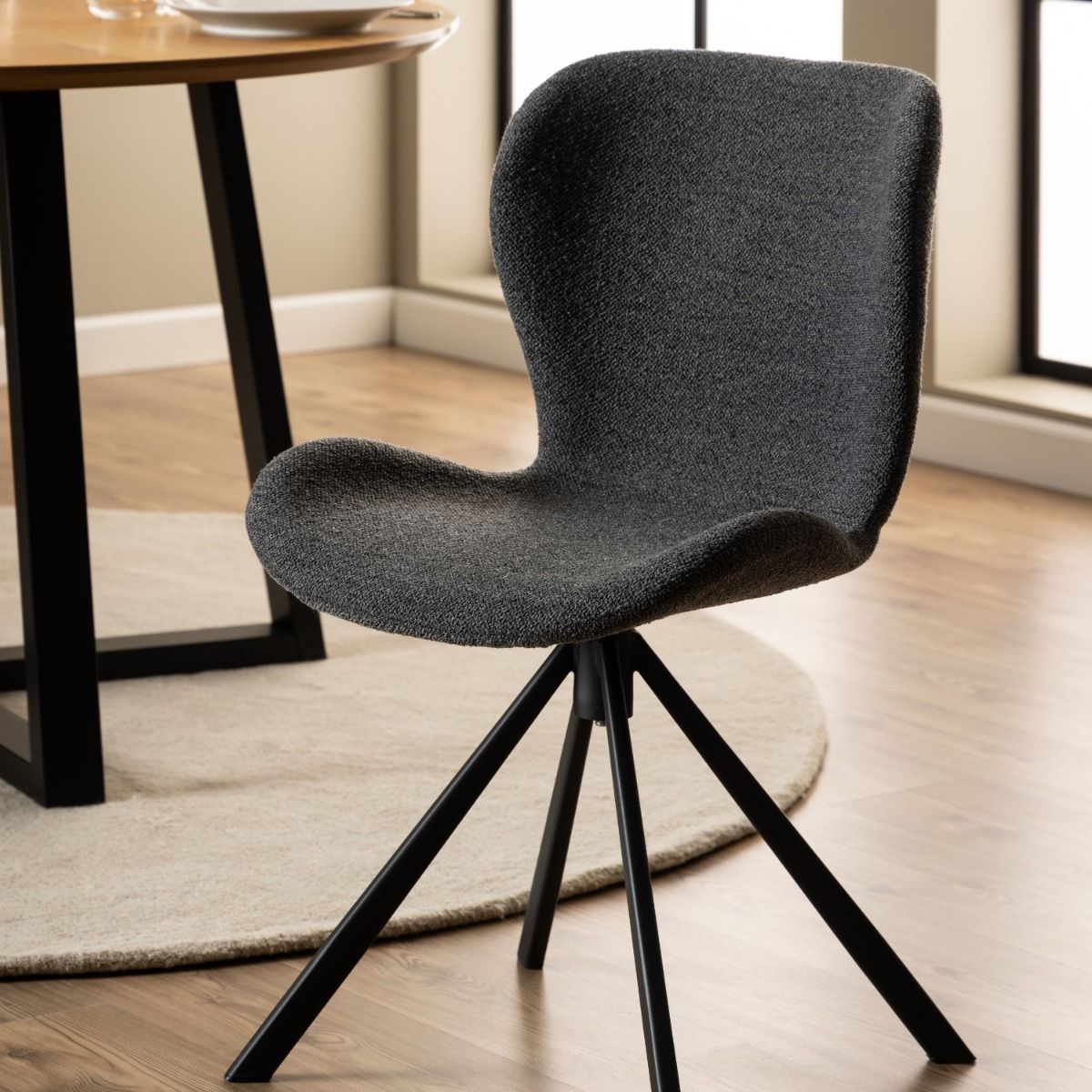 Batilda Swivel Dining Chairs In Grey Fabic Set Of 2 - Price Crash Furniture