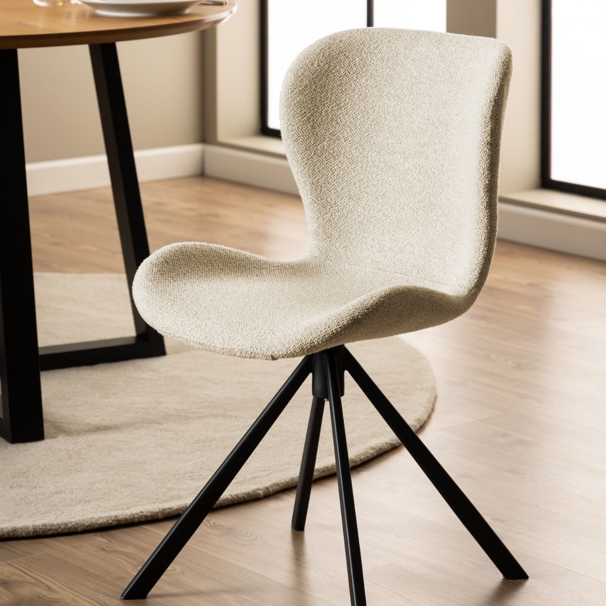 Batilda Swivel Dining Chairs In Cream Fabic Set Of 2 - Price Crash Furniture