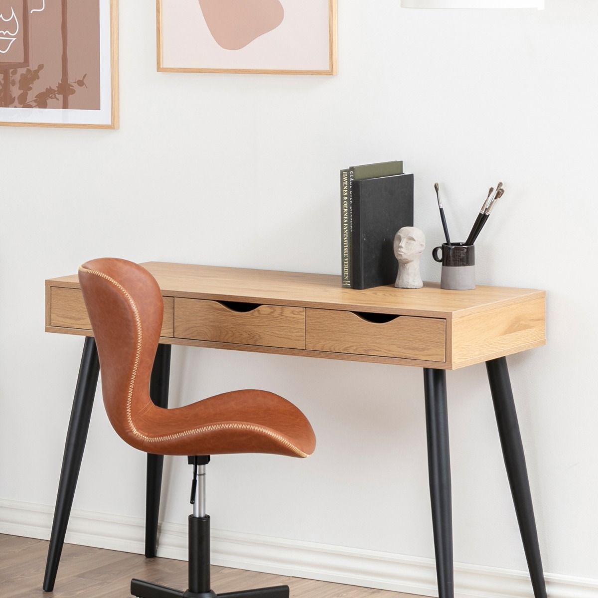 Neptun 3 Drawer Office Desk In Oak - Price Crash Furniture