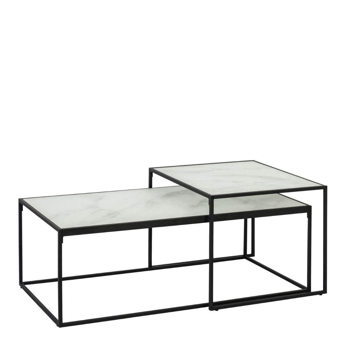 Bolton Coffee Table Set White Marble Effect Glass Top & Black Legs - Price Crash Furniture