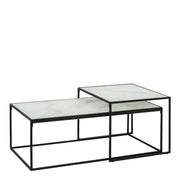 Bolton Coffee Table Set White Marble Effect Glass Top & Black Legs - Price Crash Furniture