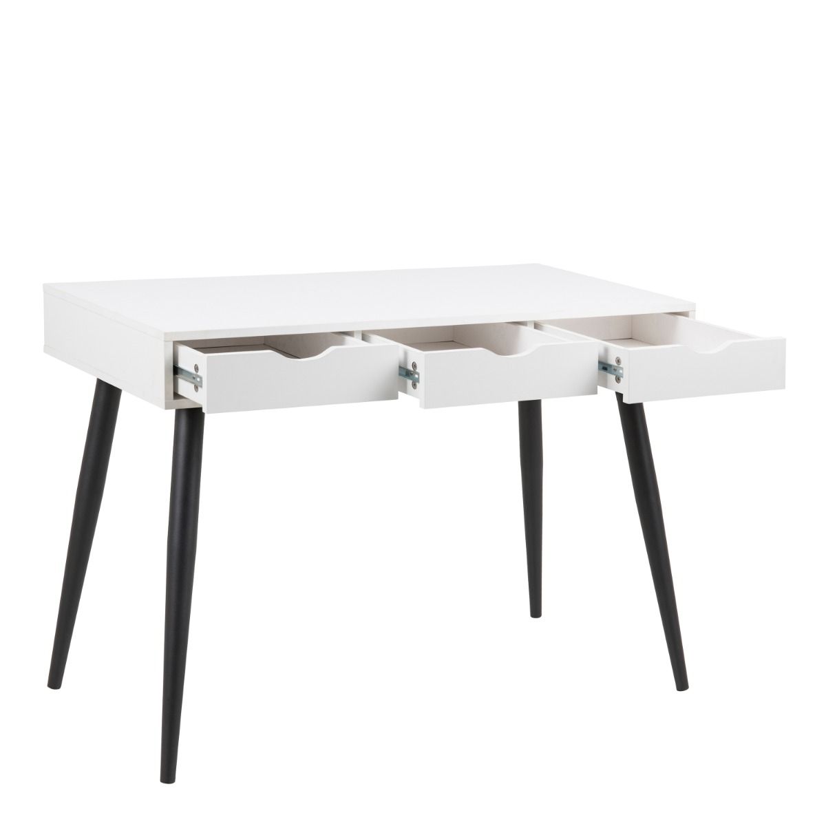 Neptun 3 Drawer Office Desk In White With Black Legs - Price Crash Furniture