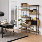 Angus Bookcase With 1 Sliding Door & 5 Shelves In Oak & Black - Price Crash Furniture