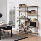 Angus Bookcase With 1 Sliding Door & 5 Shelves In White Oak & Black - Price Crash Furniture