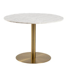 Corby Round Dining Table With White Marble Effect Top & Gold Base - Price Crash Furniture