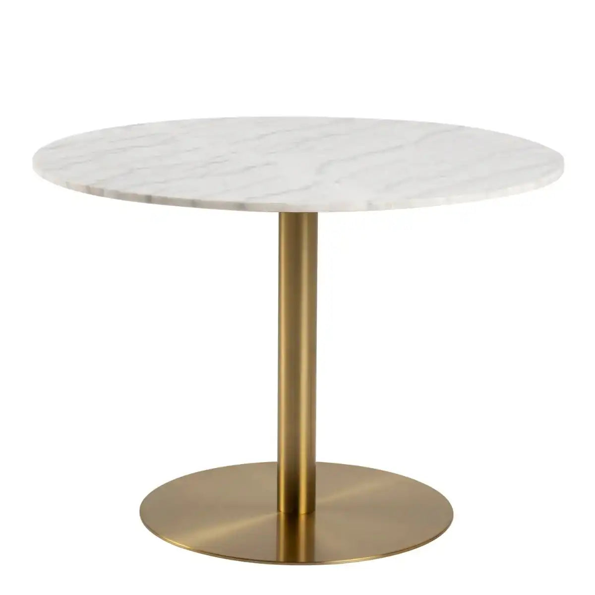 Corby Round Dining Table With White Marble Effect Top & Gold Base - Price Crash Furniture