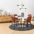 Corby Round Dining Table With White Marble Effect Top & Gold Base - Price Crash Furniture