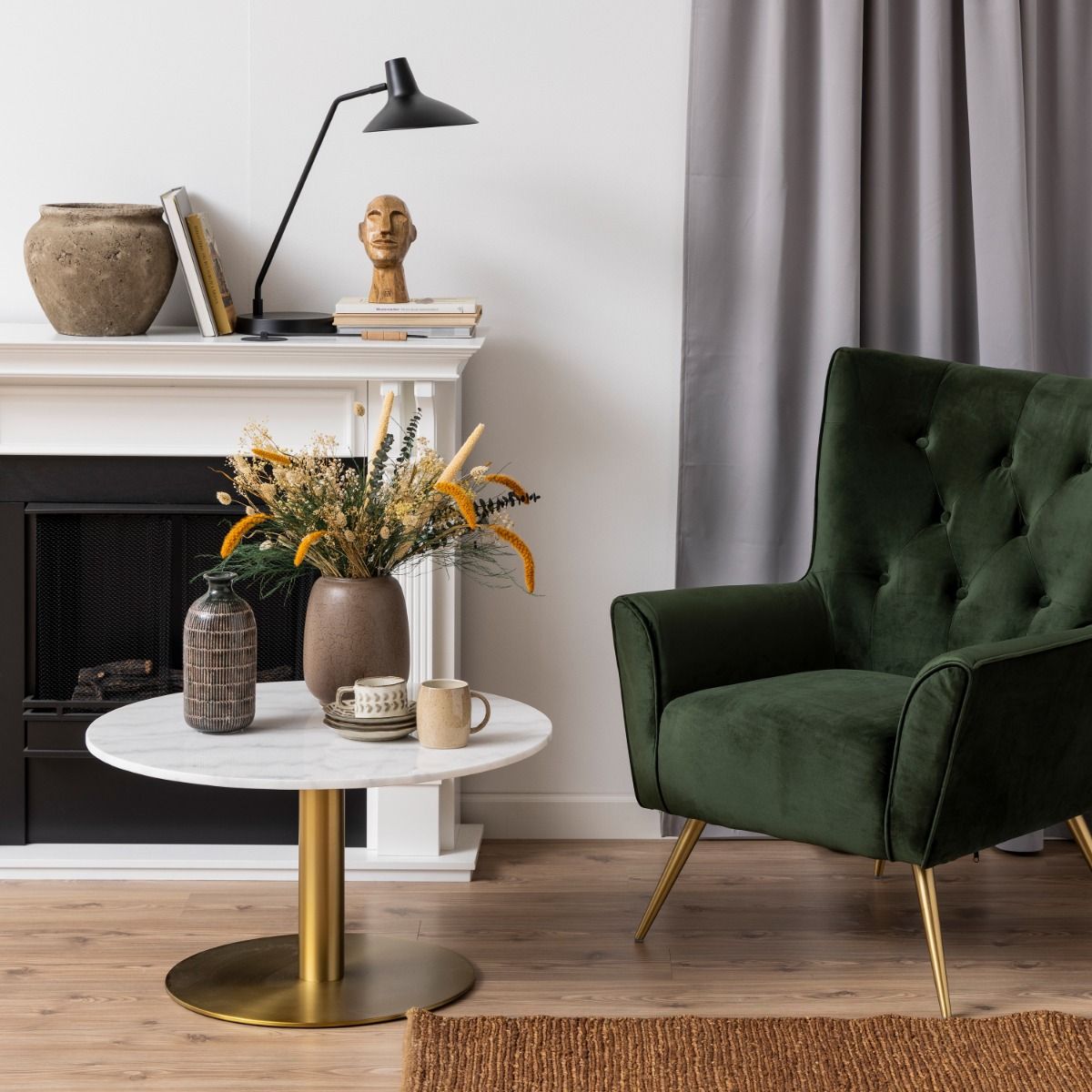 Corby Round Coffee Table With White Marble Effect Top & Gold Base - Price Crash Furniture