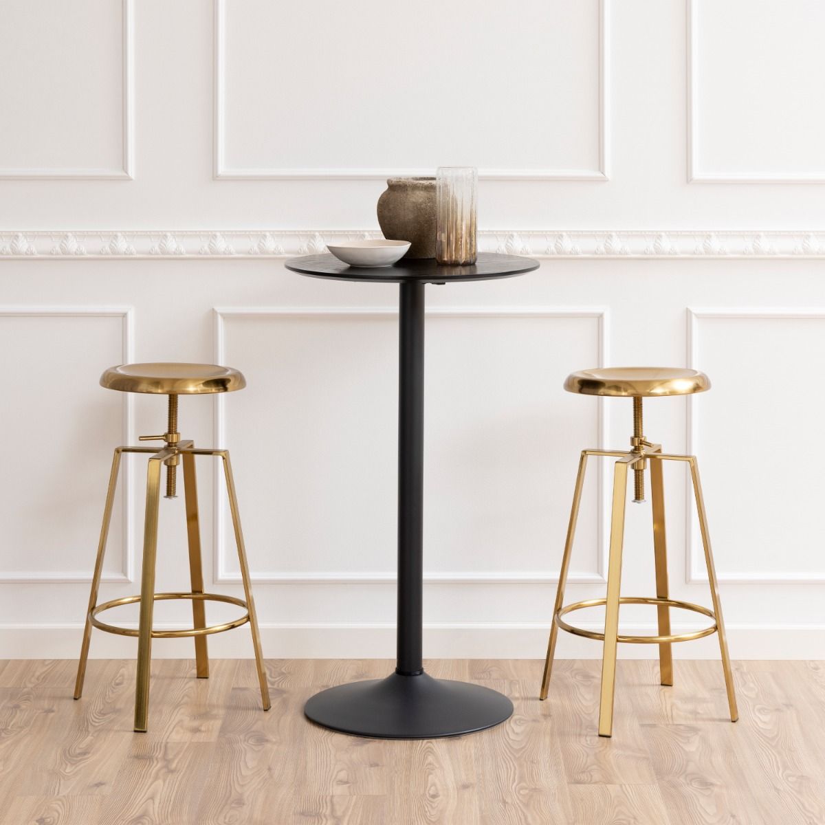 Ibiza Tall Round Bar Table - Black Ash Top & Black Base - Price Crash Furniture