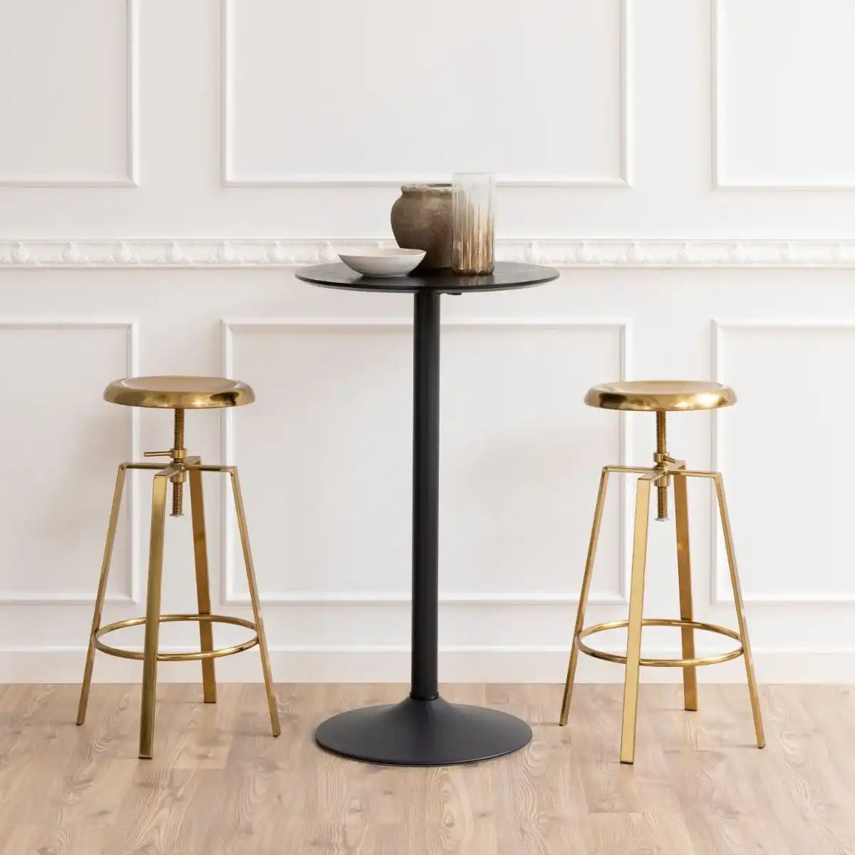 Ibiza Tall Round Bar Table - Black Ash Top & Black Base - Price Crash Furniture