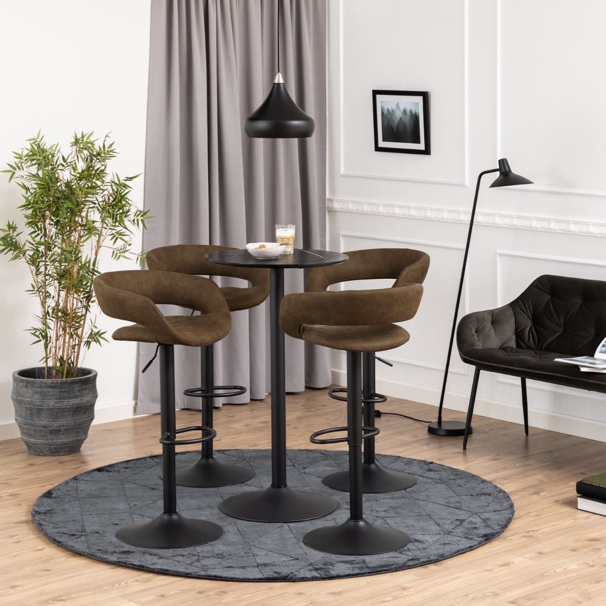 Ibiza Tall Round Bar Table - Black Ash Top & Black Base - Price Crash Furniture