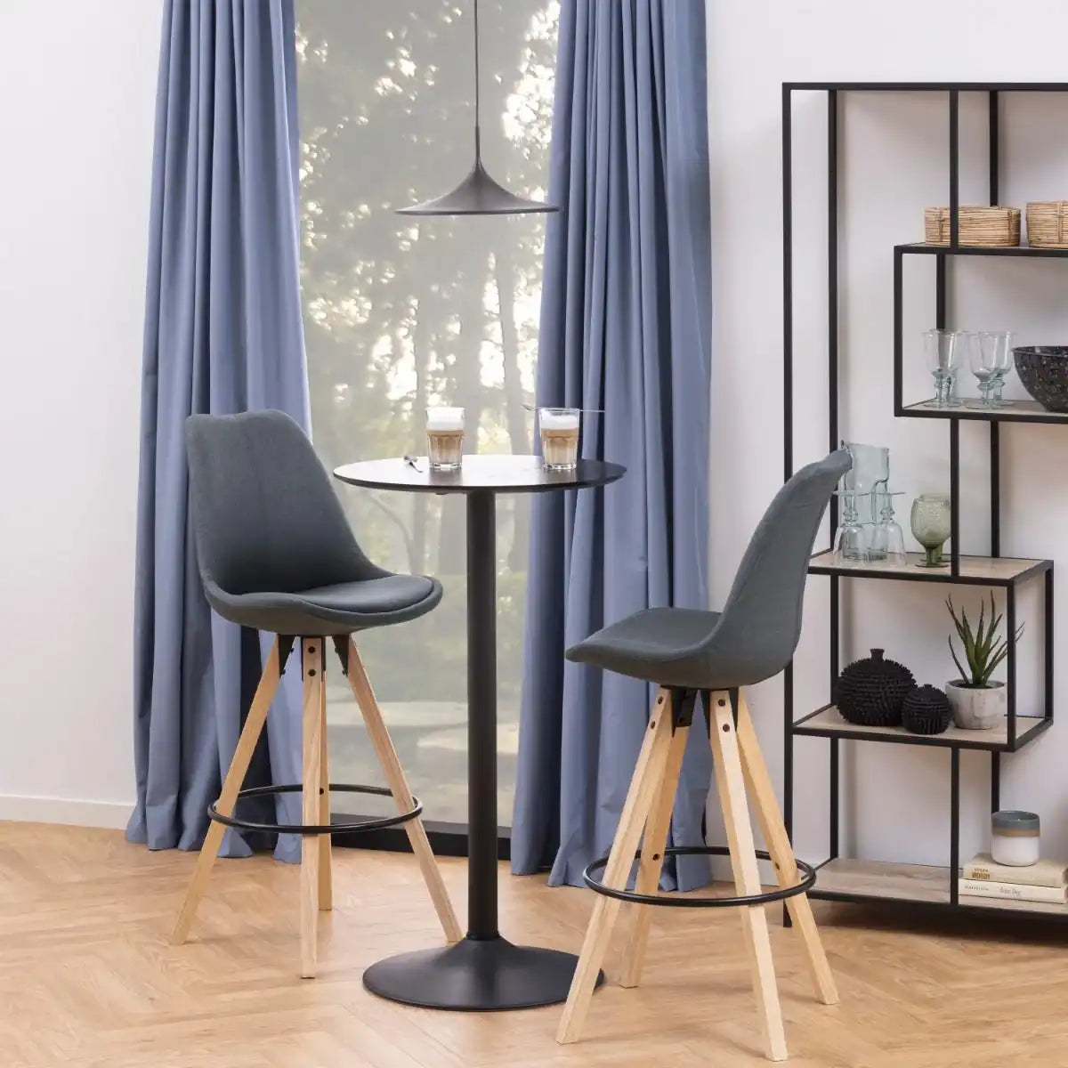 Ibiza Tall Round Bar Table - Black Ash Top & Black Base - Price Crash Furniture