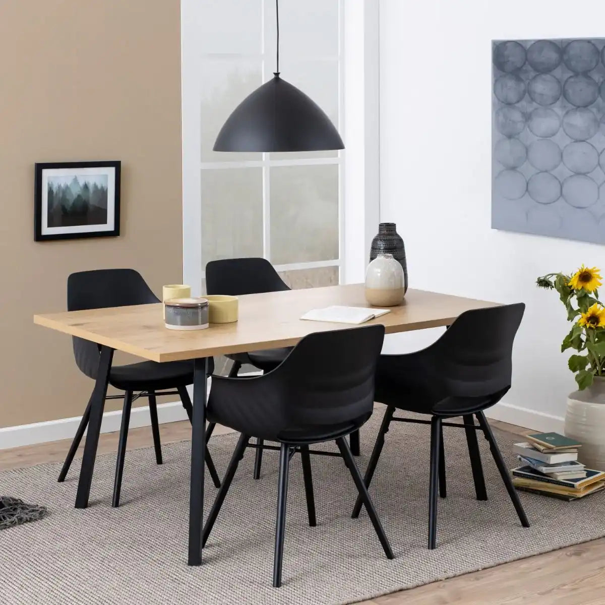 Cenny 160 cm Dining Table In Oak & Black - Price Crash Furniture
