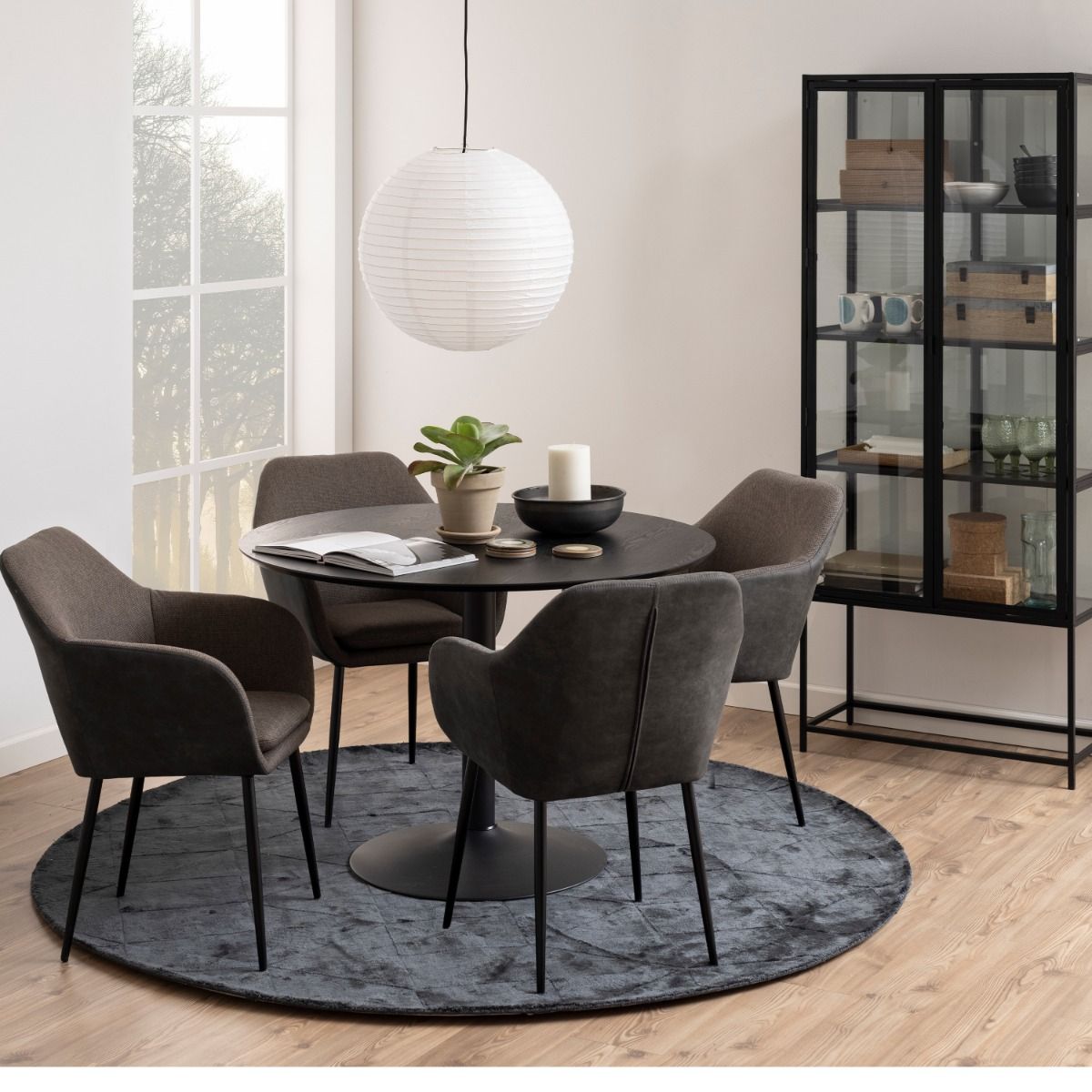 Ibiza Round Dining Table With Black Ash Top & Matt Black Base - Price Crash Furniture