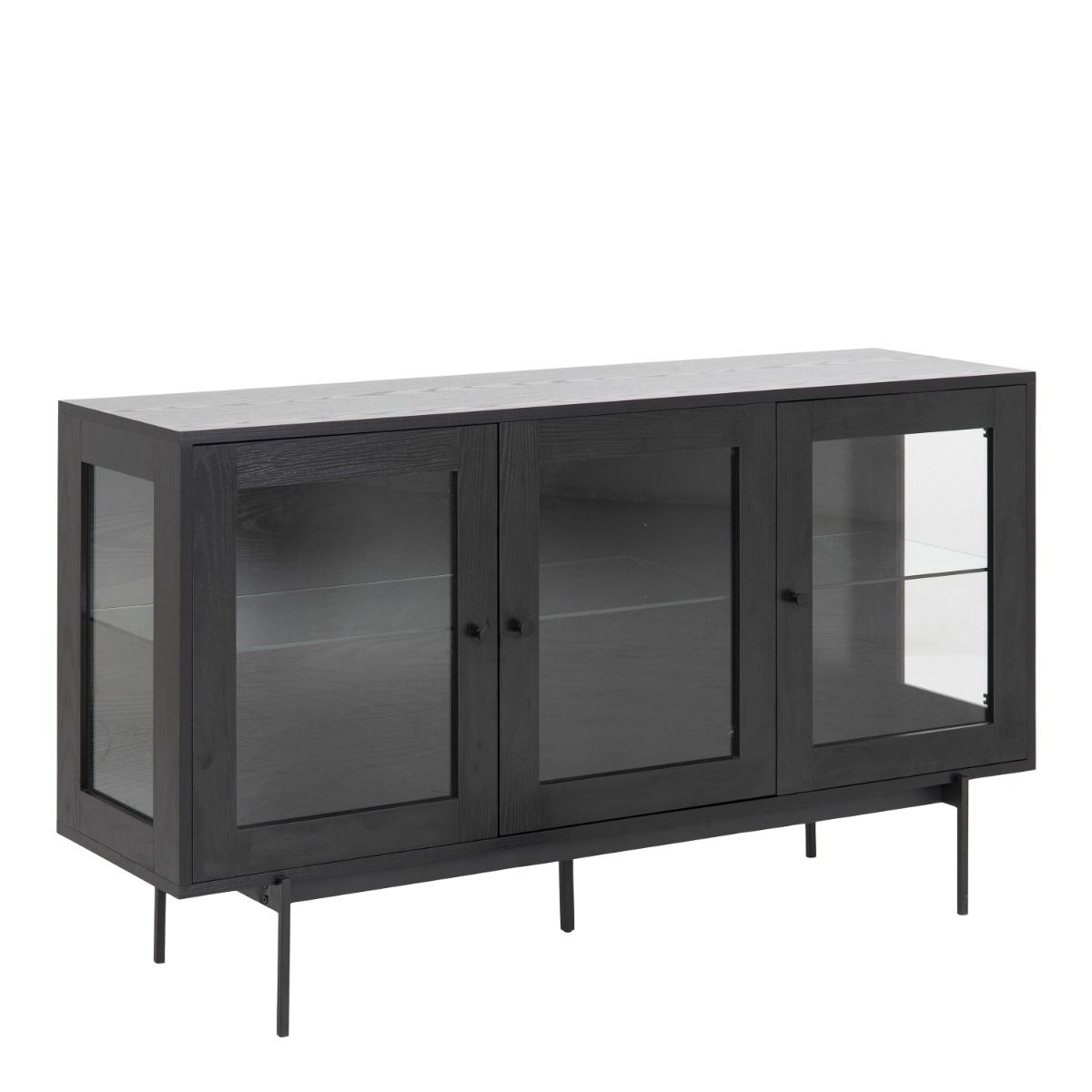 Angus 3 Door Glazed Sideboard Buffet Unit In Black - Price Crash Furniture