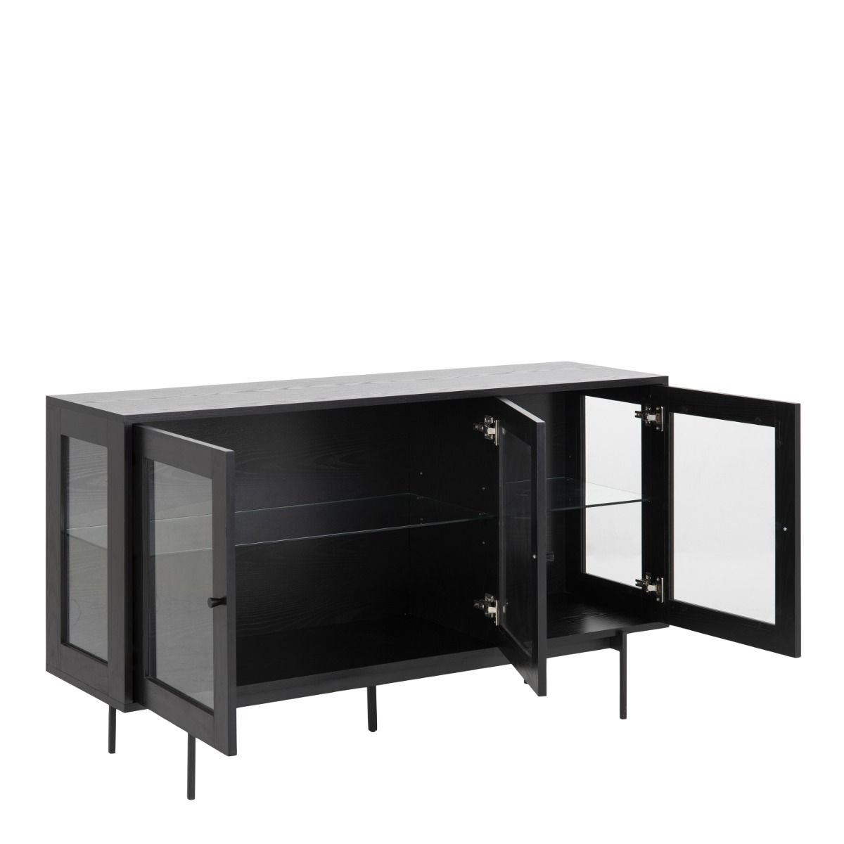 Angus 3 Door Glazed Sideboard Buffet Unit In Black - Price Crash Furniture