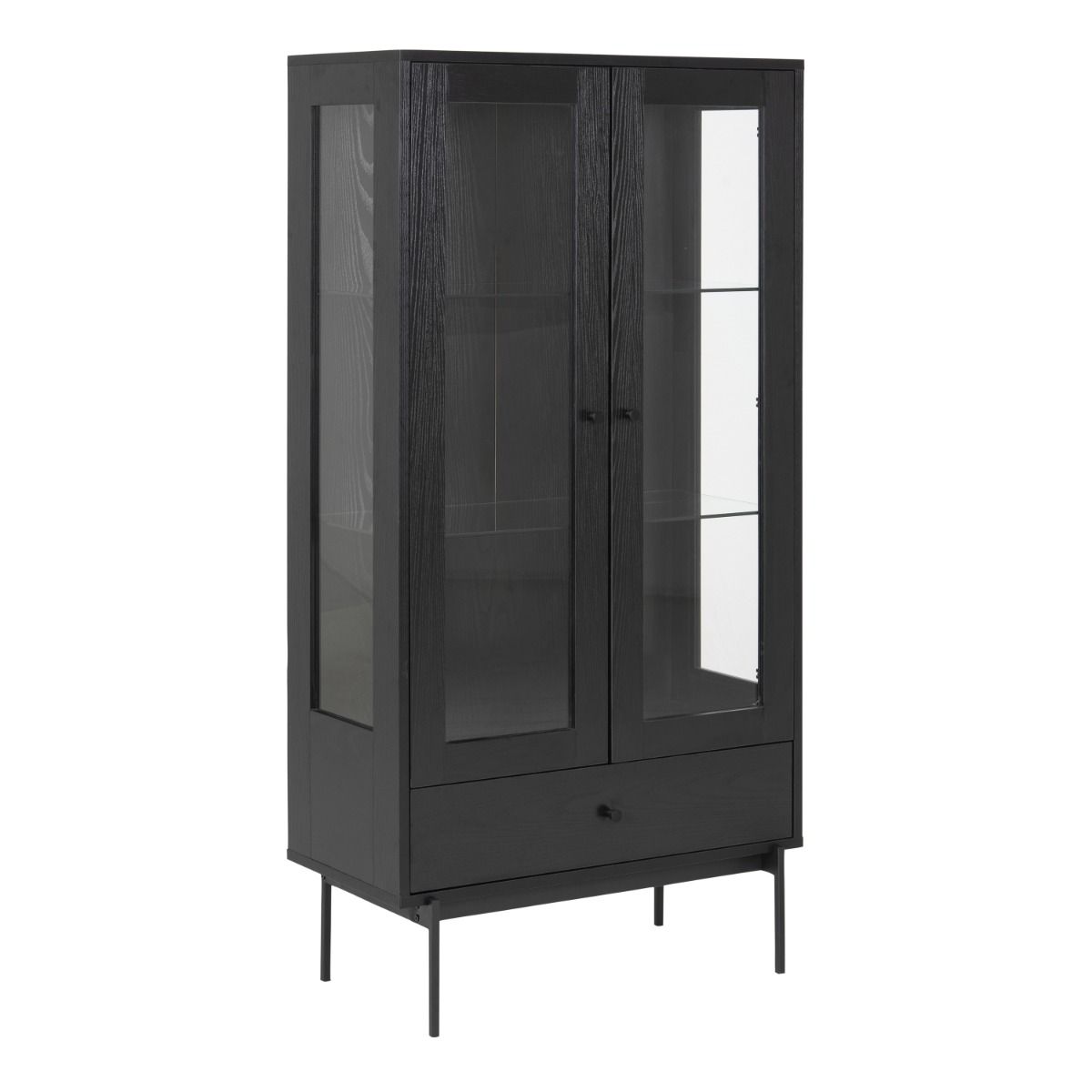 Angus 2 Door 1 Drawer Glazed Display Cabinet In Black Ash - Price Crash Furniture