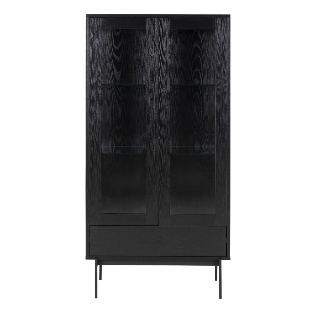 Angus 2 Door 1 Drawer Glazed Display Cabinet In Black Ash - Price Crash Furniture