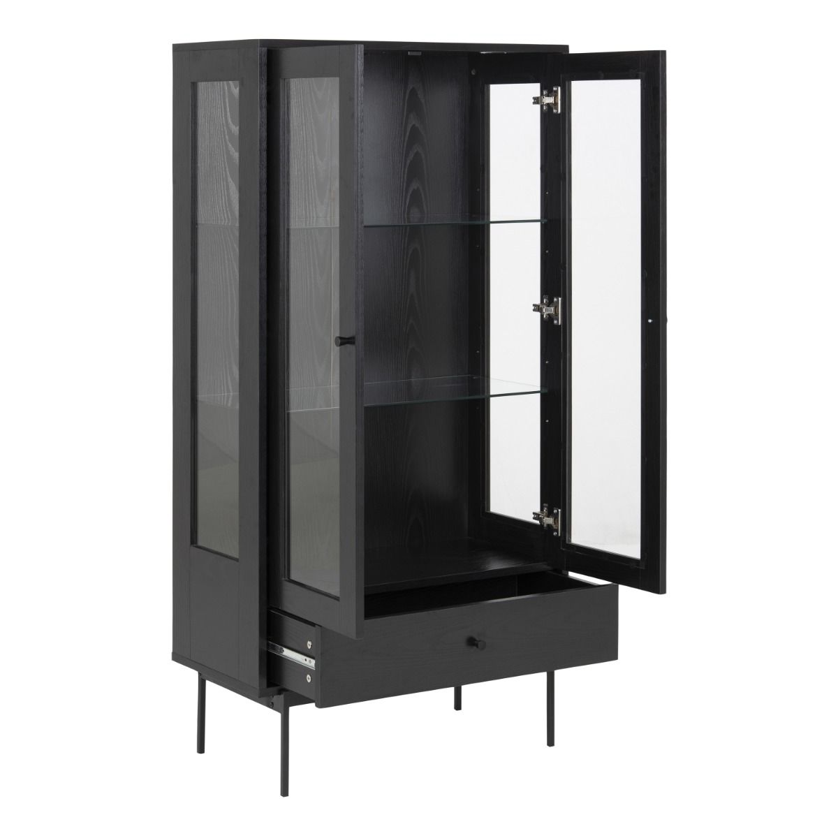 Angus 2 Door 1 Drawer Glazed Display Cabinet In Black Ash - Price Crash Furniture