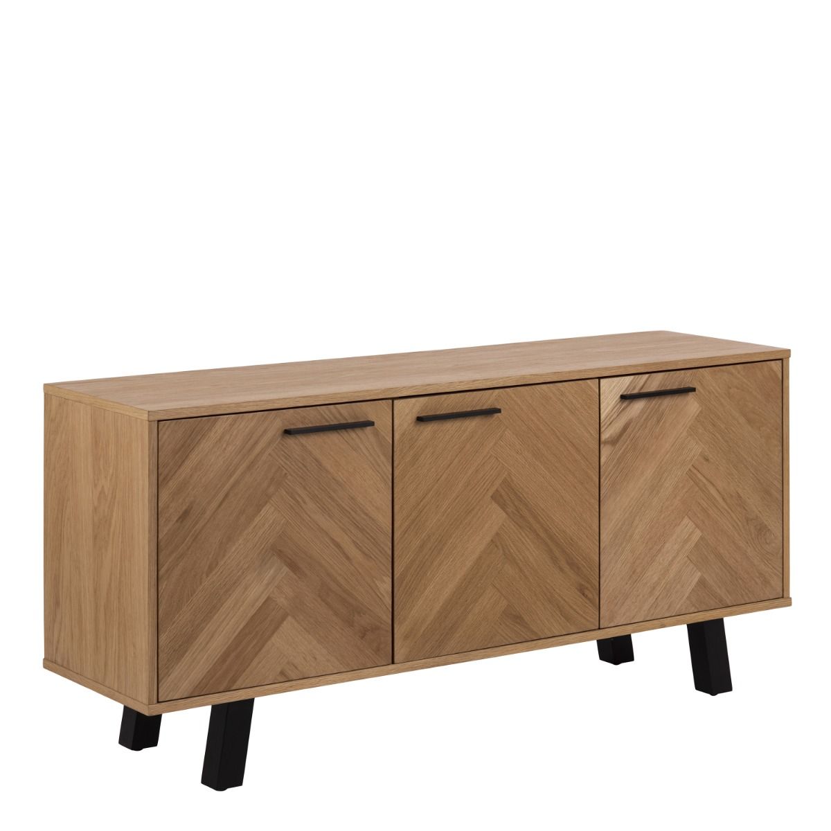 Brighton 3 Door Sideboard In Oak With Herringbone Effect - Price Crash Furniture