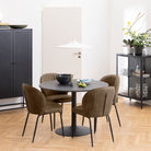 Ibiza Round Dining Table With Black Top And Matt Black Base - Price Crash Furniture