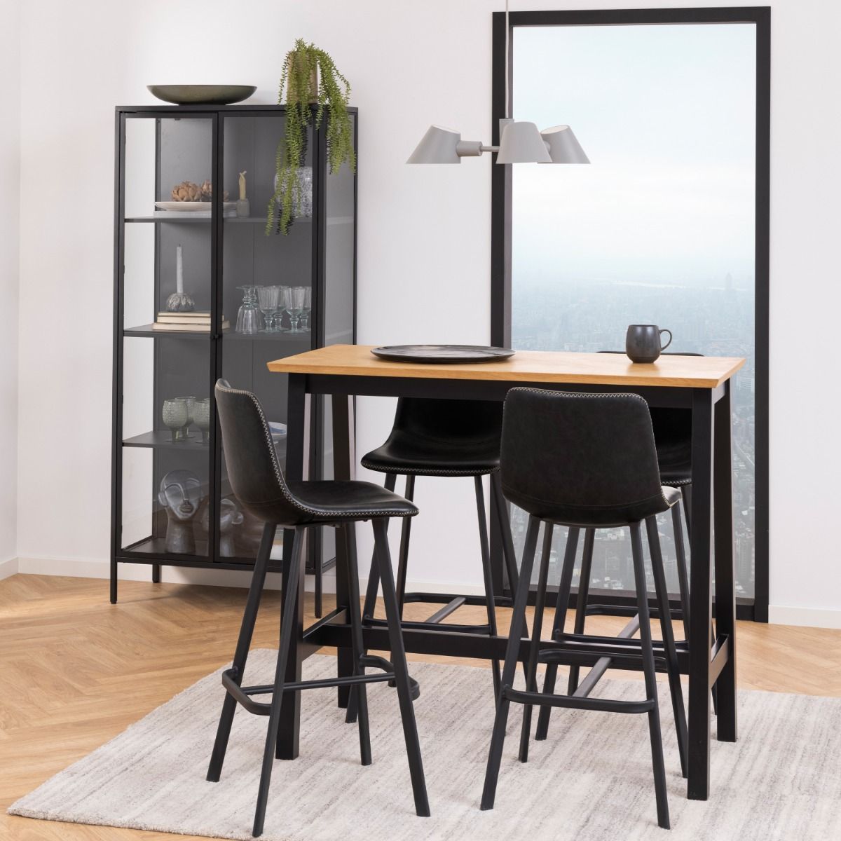 Newcastle Tall 2 Door Display Cabinet In Matt Black - Price Crash Furniture