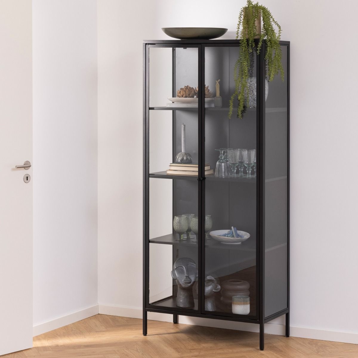 Newcastle Tall 2 Door Display Cabinet In Matt Black - Price Crash Furniture