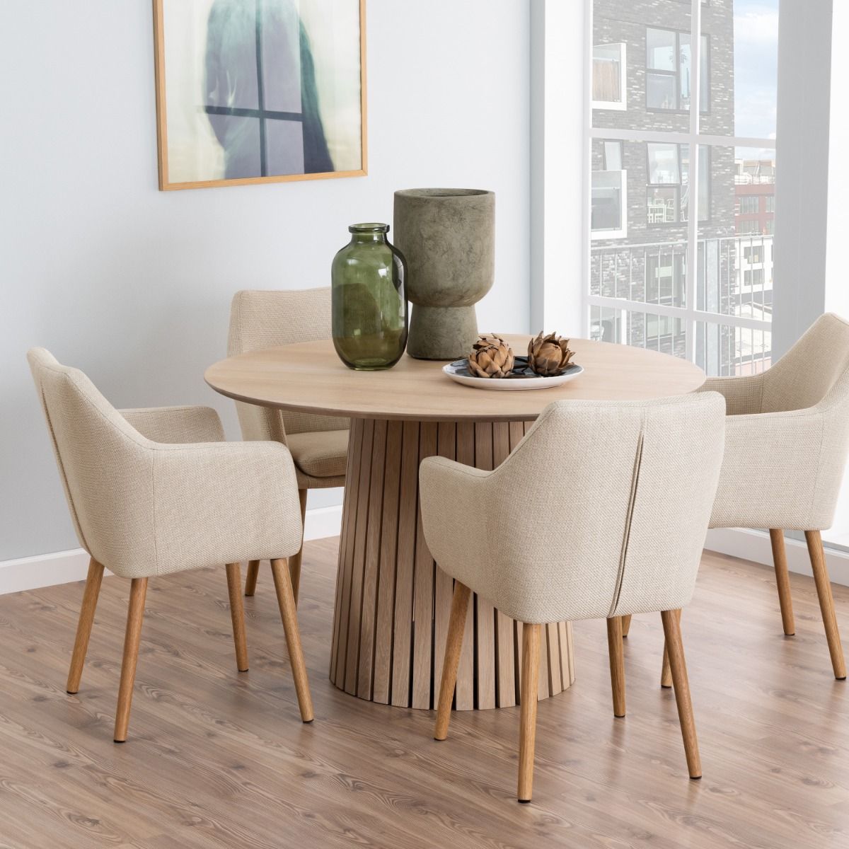 Christo 4 Seater Round Dining Table In White Oak - Price Crash Furniture